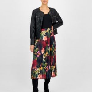 Women's Pleated Printed Midi Skirt