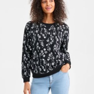 Women's Printed Fleece Crewneck Sweatshirt, Mivy's Exclusive