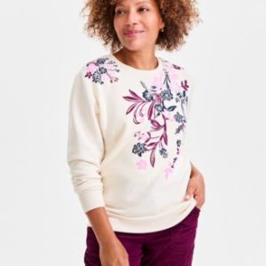Women's Printed Fleece Sweatshirt, Mivy's Exclusive