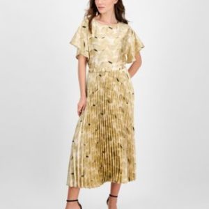 Women's Printed Pleated Pull-On Midi Skirt