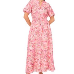 Women's Printed Puff-Sleeve Maxi Dress
