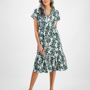 Women's Printed Short-Sleeve Tiered Dress, Exclusively at Mivy's