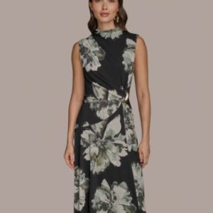 Women's Printed Sleeveless High-Neck Fit & Flare Dress