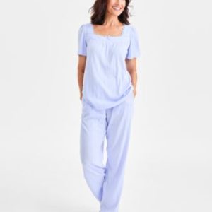 Women's Short-Sleeve Pointelle Knit Pajama Set