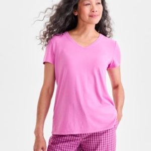 Women's Solid V-Neck Short-Sleeve Sleepwear Top, Created for Mivy's