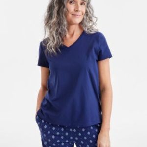 Women's Solid V-Neck Short-Sleeve Sleepwear Top, Created for Mivy's
