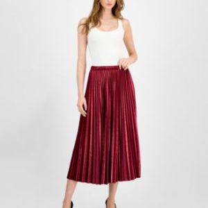 Women's Velvet Pleated Flared Midi Skirt