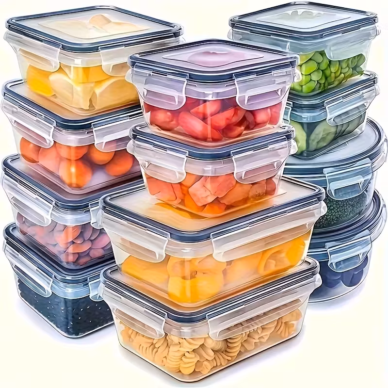 8pcs Clear Food Storage Containers with Airtight Lids (4 Containers + 4 Lids) - Suitable for Fruits, Vegetables, Pasta, Meat, Etc. Kitchen Organizer - Microwave Safe, Reusable Food Grade Plastic Kitchen Organization Set | Leakproof Storage Box