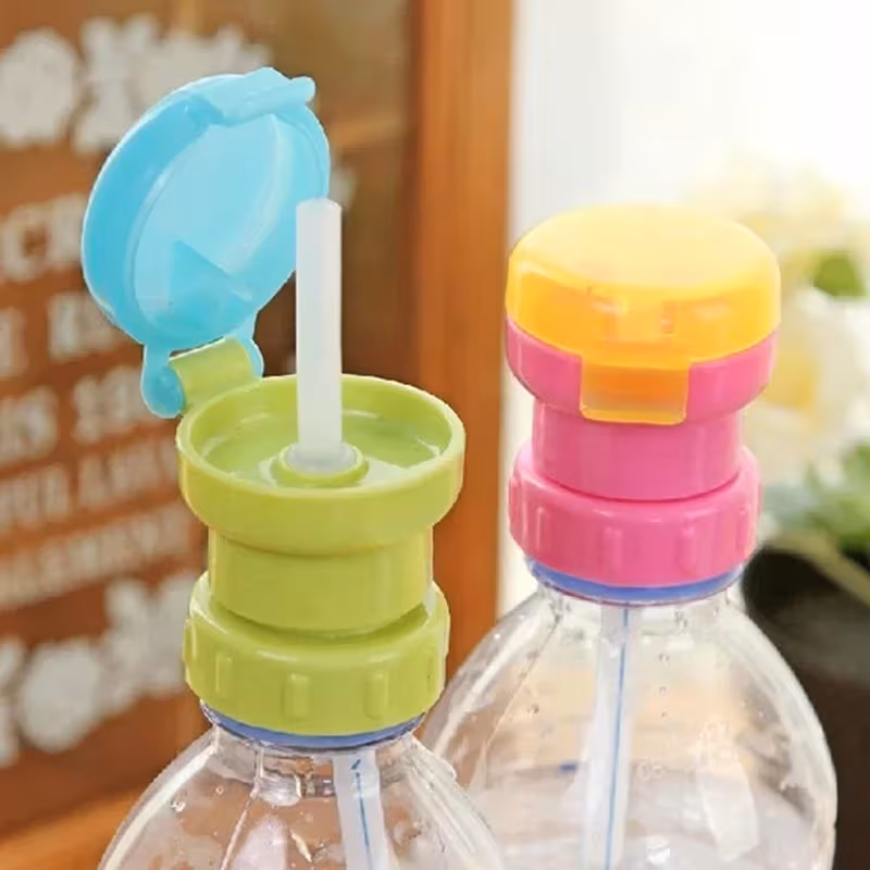 Set of 2 Water Bottle Caps Designed to Prevent Leaks, Suitable for Juice And Soda Bottles, Featuring a Straw for Safe Drinking.