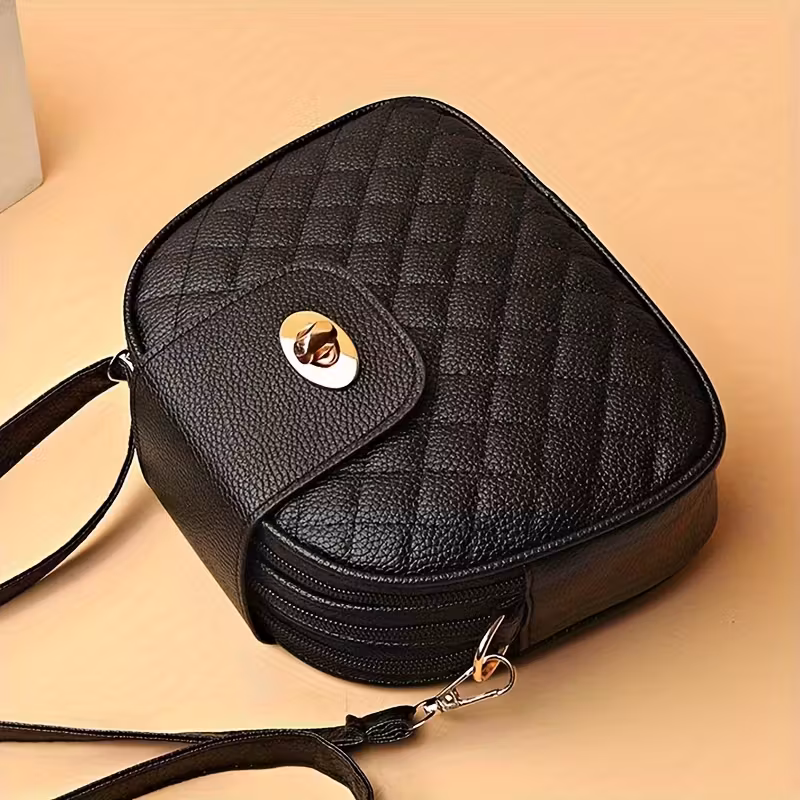 Quilted Crossbody Bag, Casual & Chic Style PU Bag, Round Shoulder Bag with Embroidery Detail