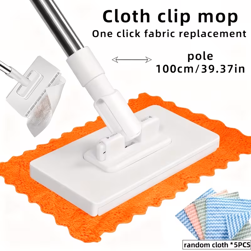 6pcs Automatic Hands-Free Mop System with 5 Refill Cloths (Compatible with Standard) - Heavy-Duty ABS Frame, One-Touch Cloth Change, Space-Saving Design, /Wall/Ceiling Mop for & Commercial Use - Ideal for Large Floors/Kitchens