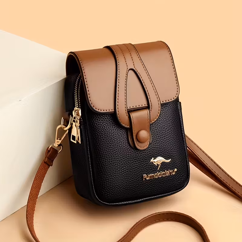 Fashionable Women'S Color-Blocked Crossbody Bag: Adorned with Exquisite Kangaroo Accents, Made of High-Quality with a Flap Magnetic Closure Design, Featuring an Adjustable Shoulder Strap for a Lightweight And Stylish Look—An Essential Compac