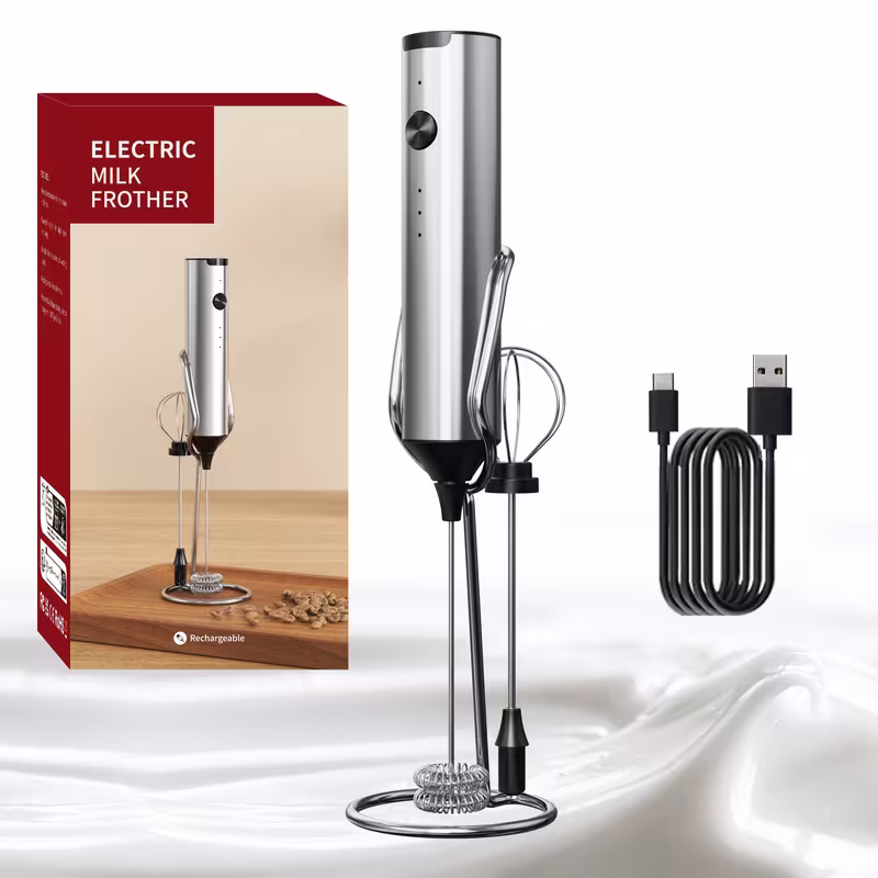 Electric Milk Frother with USB- Quick Foaming, Handheld 3-Speed Stainless Steel Foam Maker & Egg Beater/Milk Whisk, Portable -Operated for Coffee, Latte, Cappuccino - Ideal for Travel, Camping, for Coffee Suitable for