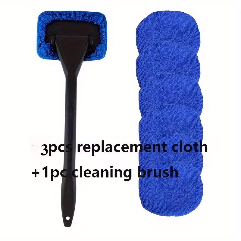 1 Car Windshield Cleaning Brush with 3 Reusable Pads - Suitable for Interior, Exterior, Household Glass, and General Car Glass Cleaning Tool