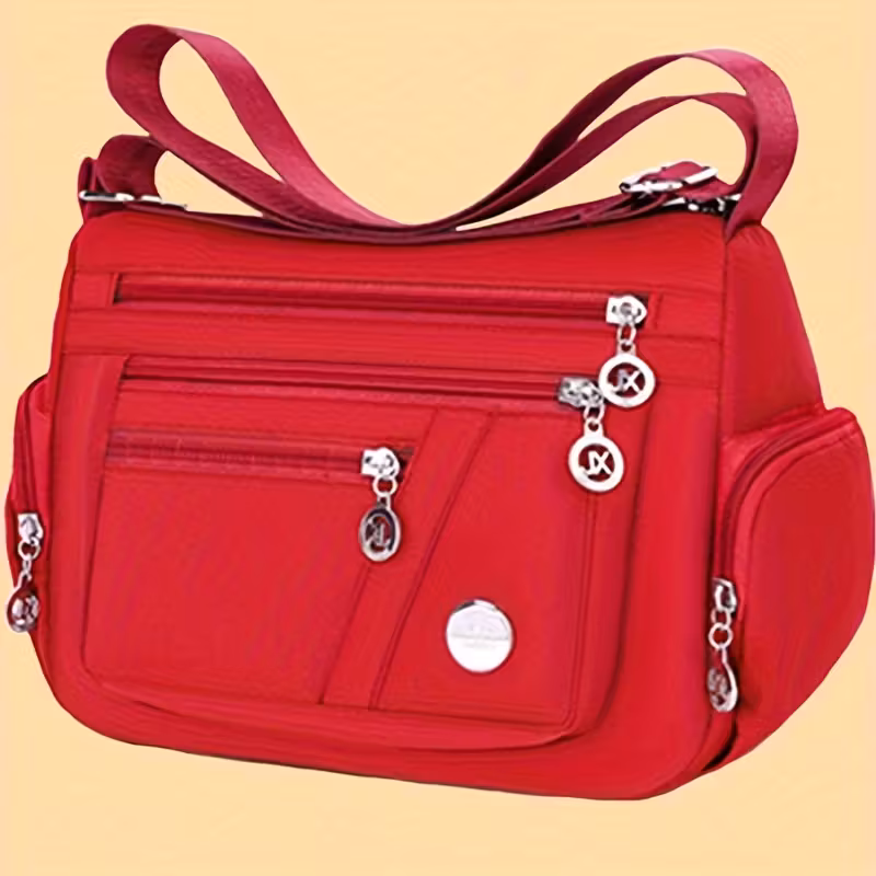 LingzhiKang Unisex Casual Large-Capacity Messenger Bag | Multi-Pocket, Adjustable Shoulder Strap, Lining, Black with Tassel Detail, Zipper Closure | Ideal for Travel and Everyday Use