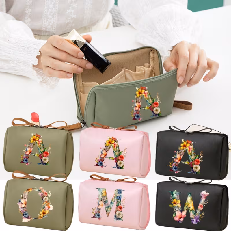 Makeup bag with 26 letters, floral letter pattern, Women's portable mini travel pocket, red envelope, cosmetics storage bag