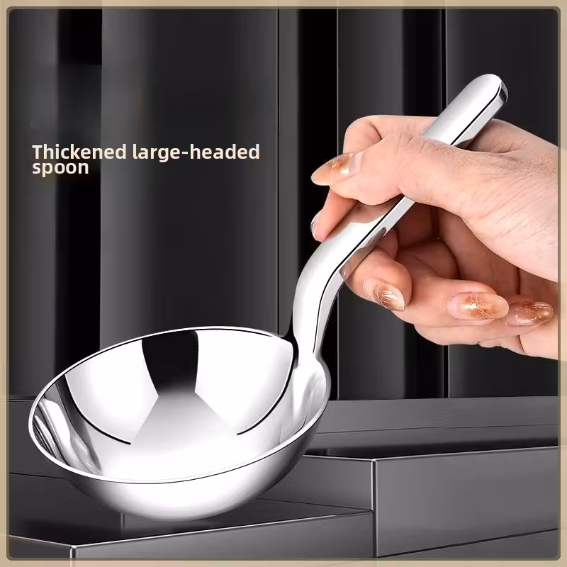 Large Heavy-Duty Commercial & Home Stainless Steel Soup Spoon - Wide Bowl Suitable for Soup, Stir-Fries, Desserts - Easy-Clean 201 Stainless Steel Ladle, Space-Saving Modern Kitchen Tool for Professional & domestic Use