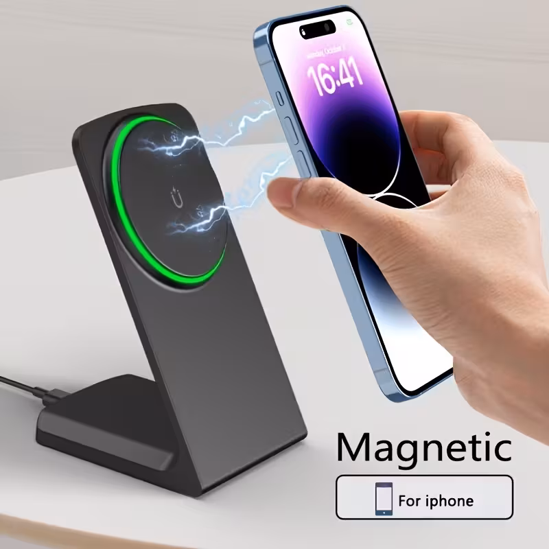 [15W Fast Charging] Magnetic Wireless Charger for iPhone 12/13/14/15/16/17 Pro/Max, 15W Fast Charging Desktop Stand, Apple Smart Earbuds Charging Station, Vertical Wireless Charging Dock