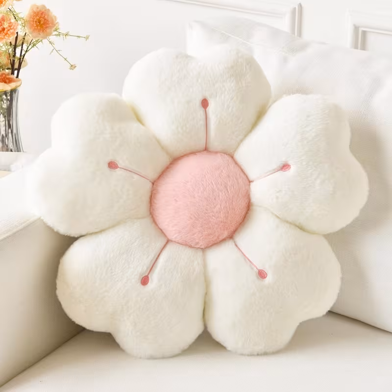 [Cozy Daisy Flower Pillow] Cozy and Cute Daisy Flower Plush Throw Pillow | 1pc White/Pink Soft Fabric Decorative Cushion for Bed and Sofa, 13.7 Inch, No/3pcs