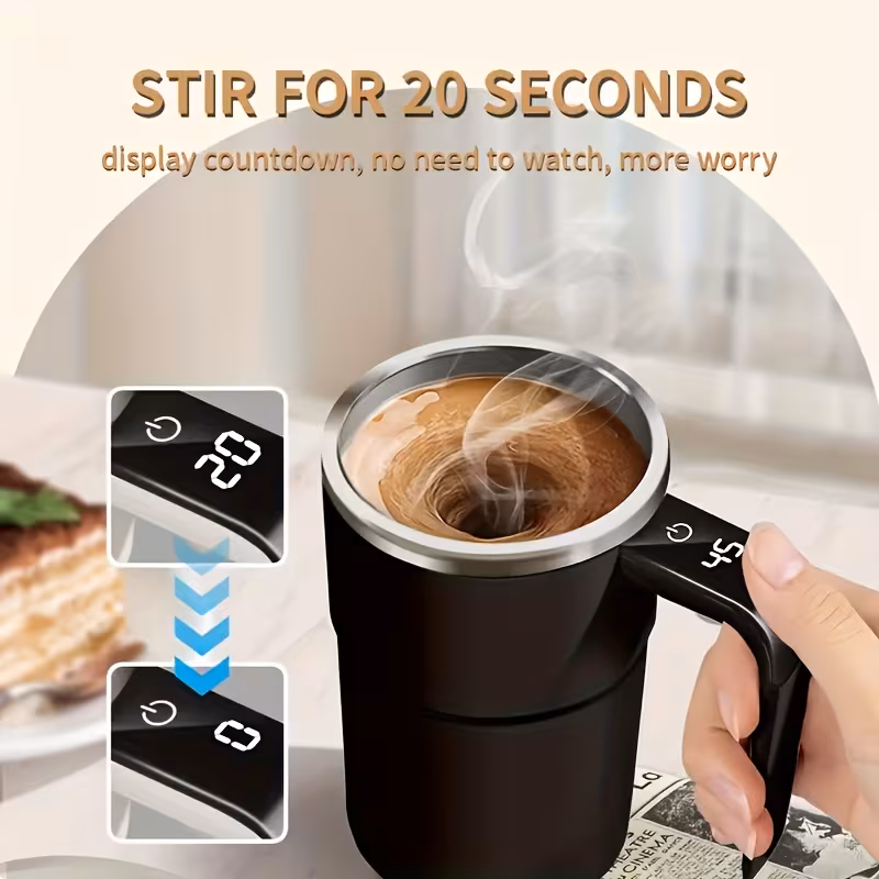 LDE Smart Water Cup with Temperature Display, Portable Electric Coffee Mug, Suitable for Milk, Chocolate, Mocha Coffee Mixing, Ideal for Home and Office Use, Electric Coffee Pot, Coffee Maker/machine-mixer, Self Stirring Mug, Self Stirring Coffee Mug