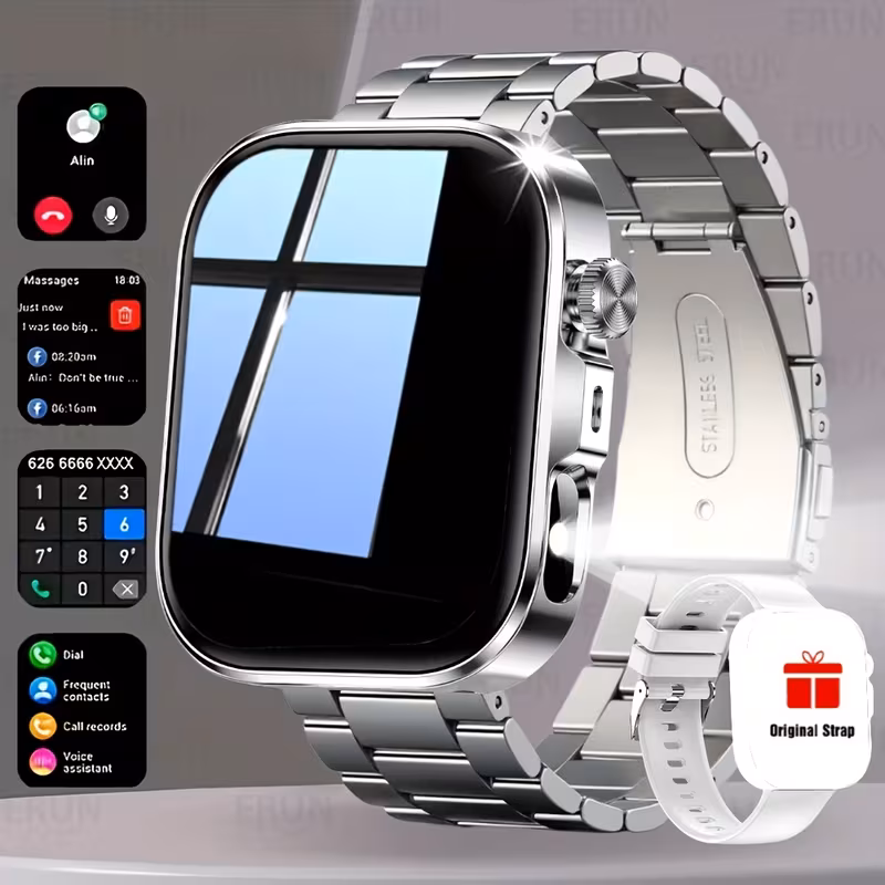 2025 New HD Full Touch Smart Watch for Men and Women - Wireless Calling/Text Messages/Multiple Sports Mode/Remote Control/Fitness Tracker/Outdoor LED Light, Compatible with Android & iPhone, USB Charging, Alloy Case / Silicone Strap / Metal Band