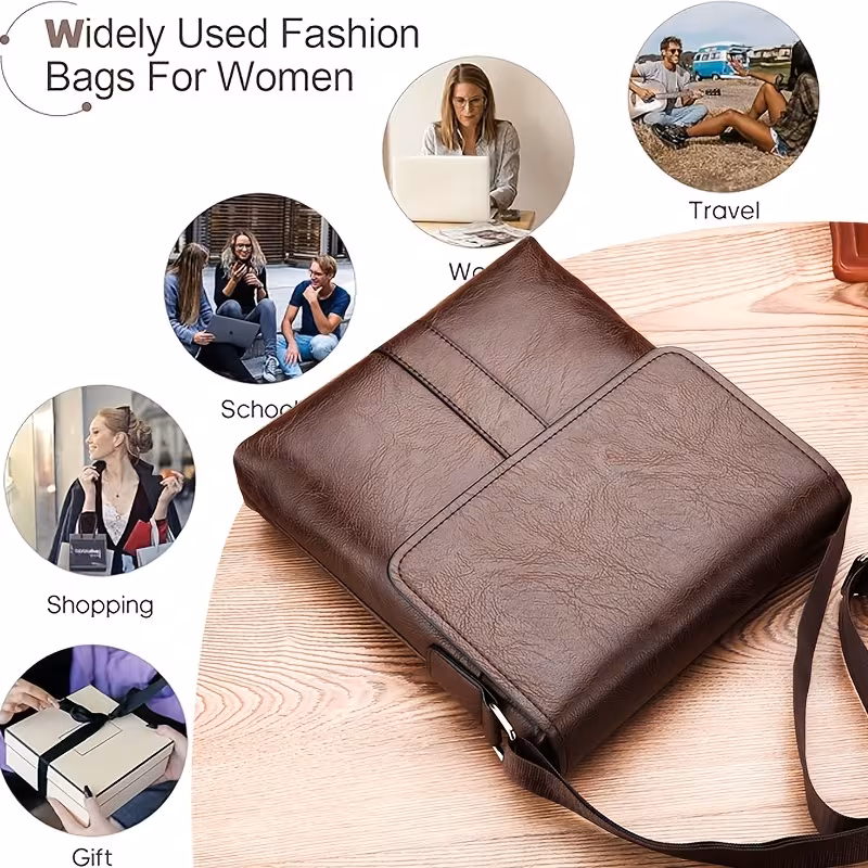 Brown Retro Crossbody Messenger Bag | Large Capacity Shoulder Bag, Business and Leisure High-End Official Document Bag, Fashionable Style with
